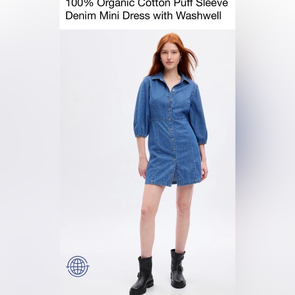 Gap women’s Organic Cotton Puff Sleeve Denim Mini Dress New with Tags